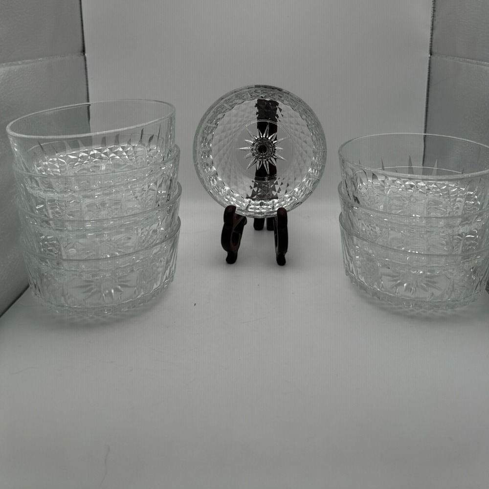ARCOROC FRANCE Starburst Diamond Pattern Glass 4" Berry Dessert Bowls Set of 8